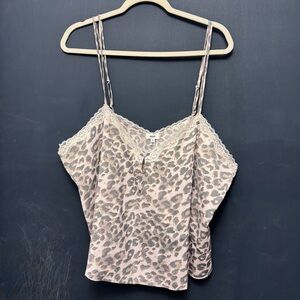 aerie Leopard Print Lace-Trim Cami in Blush and Taupe